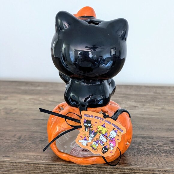 Blue Sky Clayworks Black Cat Costumed Hello Kitty on Jack-O-Lantern Tealight NWT - Picture 3 of 7